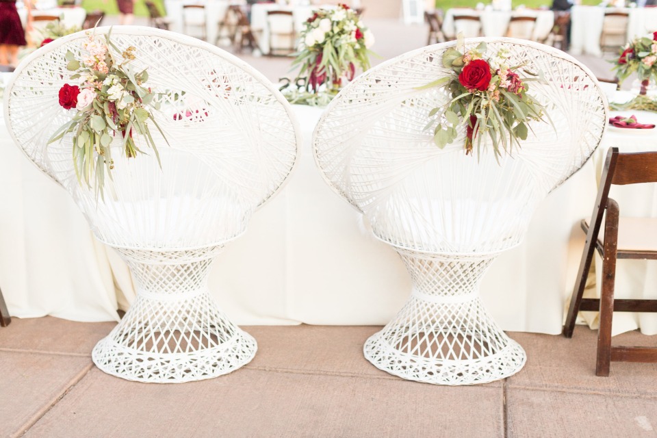 white wicker sweetheart table thrones