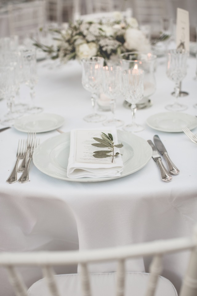 all white wedding table