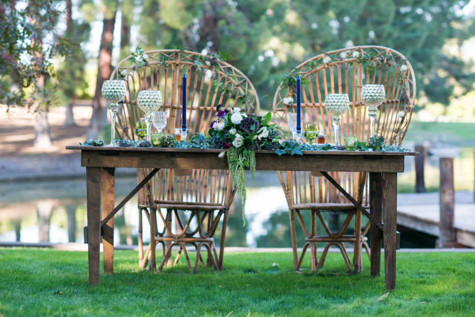 romantic blue natural wedding sweetheart table