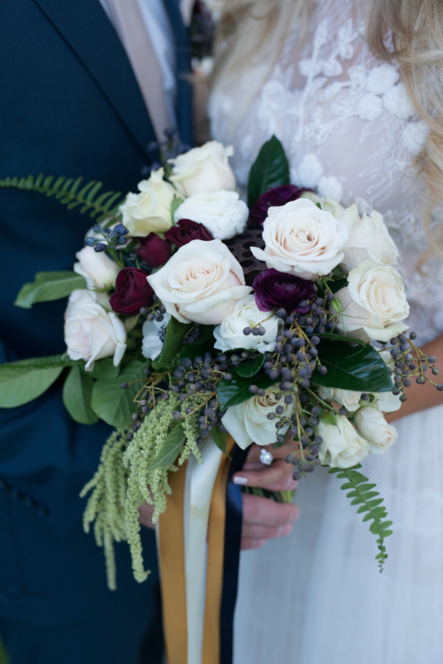 deep red and white wedding bouquet