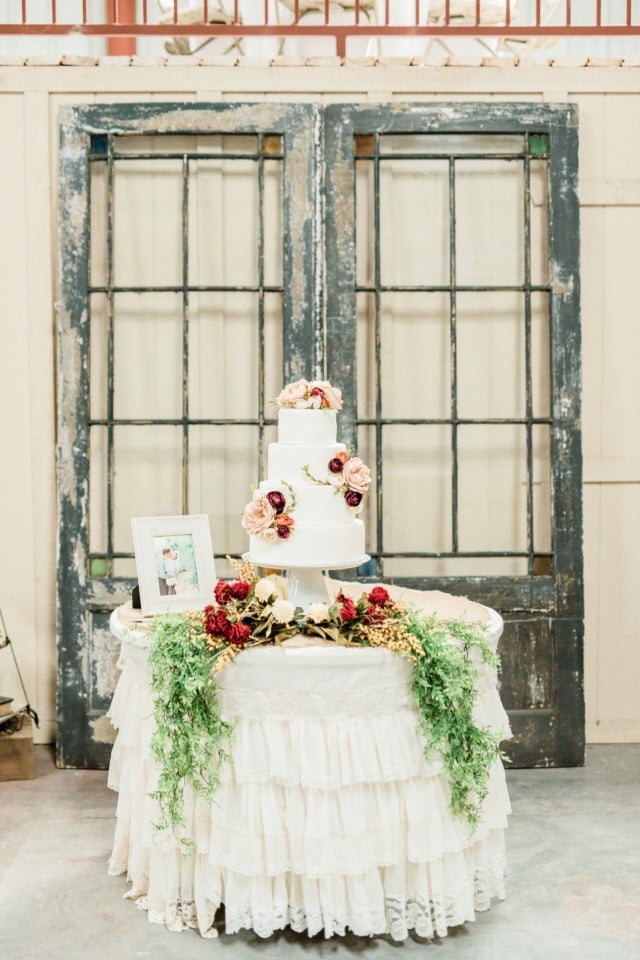 Rustic cake table with ruffles