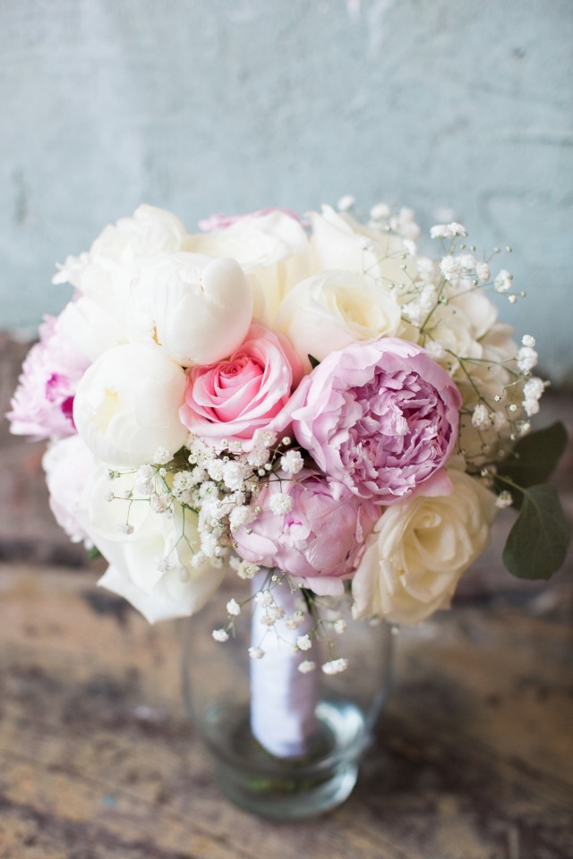 white pink and purple bouquets