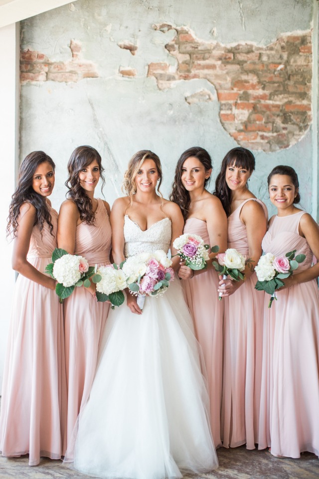 floor length pink bridesmaid dresses