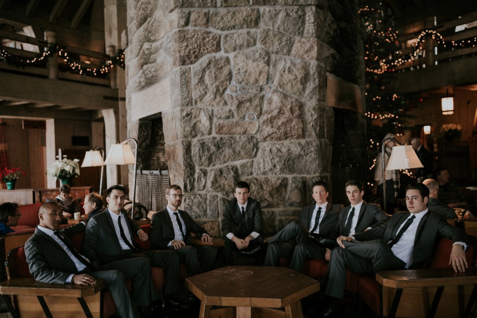 groom and his men at Timberline Lodge