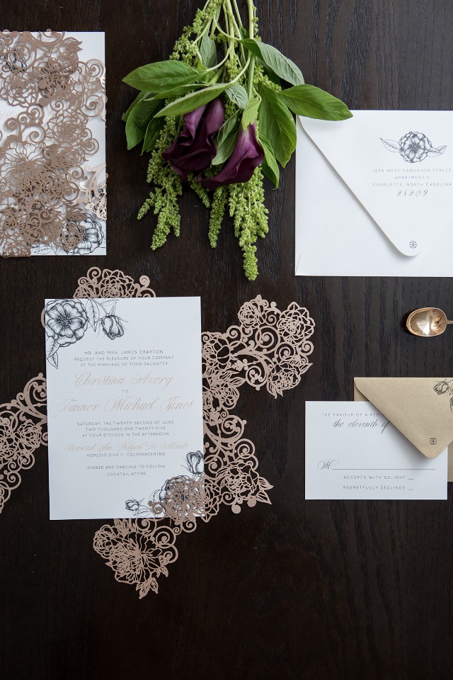glamorous wedding invitation suite