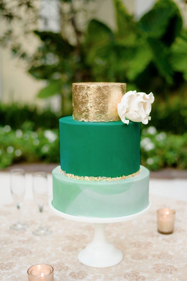 gold green and marbled wedding cake