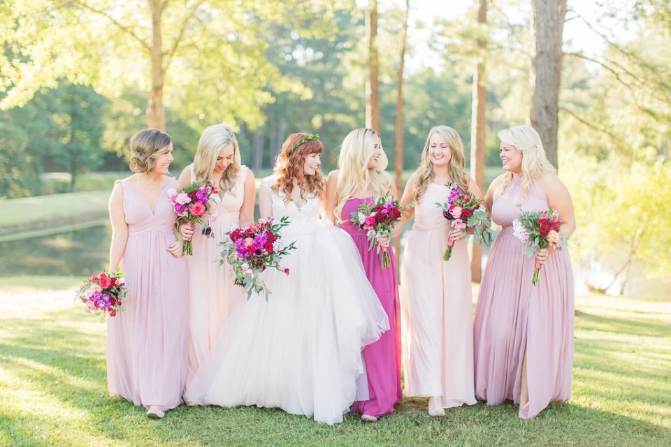 Shades of pink bridesmaid dresses from Azazie