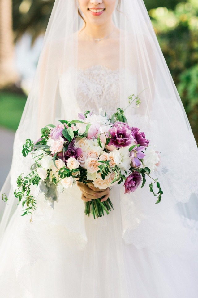 purple and blush wedding bouquet by Seed Floral