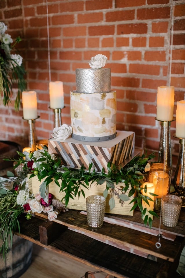wedding cake on rustic palette swing