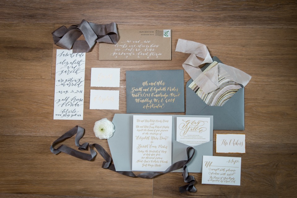 Blue and gold invitation suite