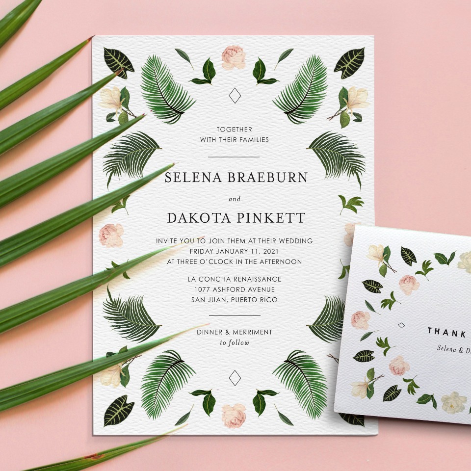 tropical themed wedding stationery from Printable Press