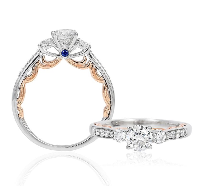 Cindrella bridal ring with dress silhouette