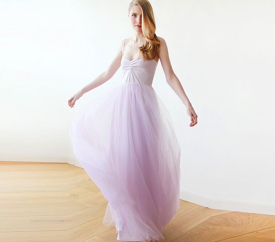 purple tuelle ballerina bridesmaid dress