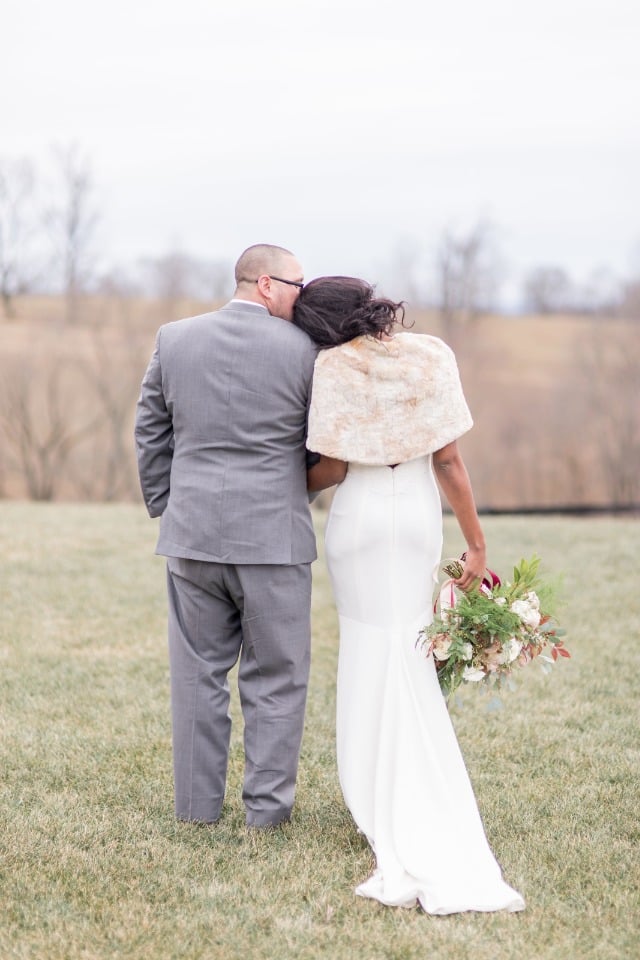 A fur shawl is perfect for a winter wedding