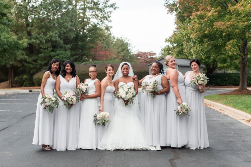 bridesmaids in soft grey