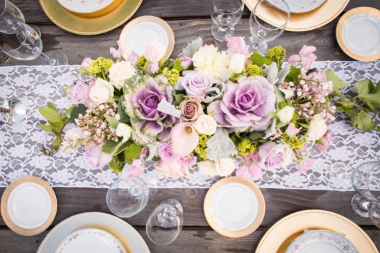 purple and pink rustic chic wedding table