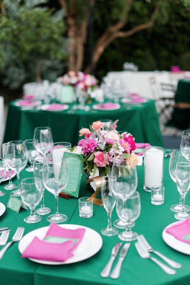 Emerald and pink table decor
