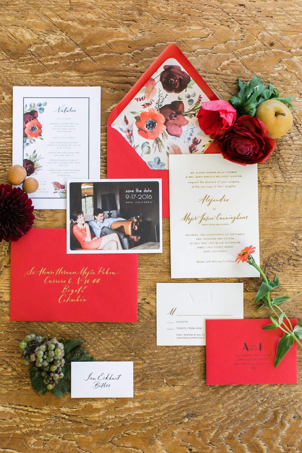 red and gold wedding invitations