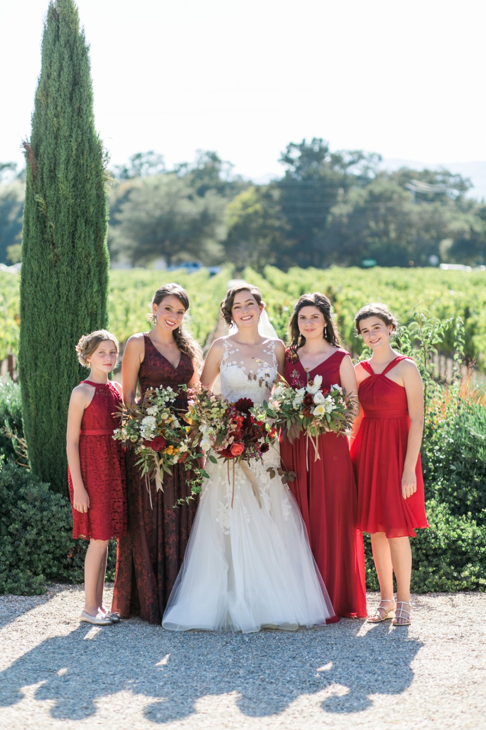 bridal party in red