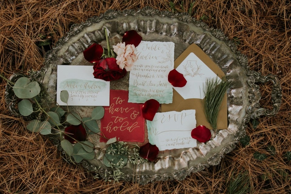 Red and gold invitation suite