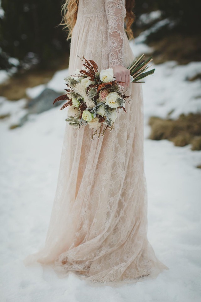 Lace wedding dress and flowers