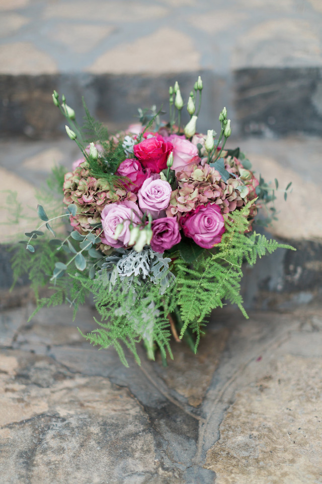 pink and purple rose wedding bouquet