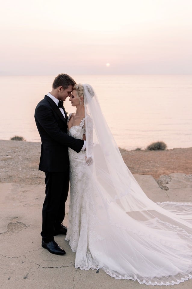 formal sunset wedding photos in Greece