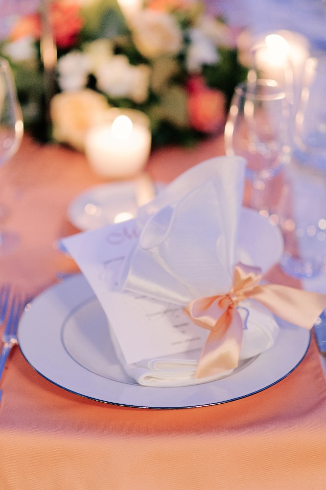 peach and white wedding table