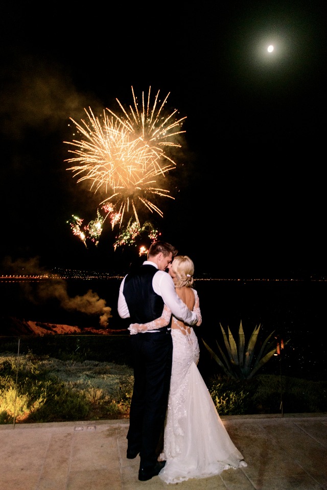 sweet fireworks wedding couple