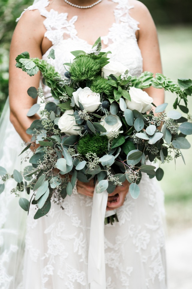 White rose bouquet with loads of greenery