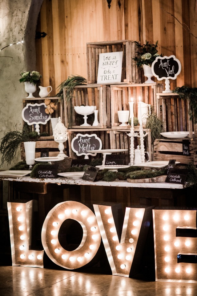 Cute dessert table with Love marquee
