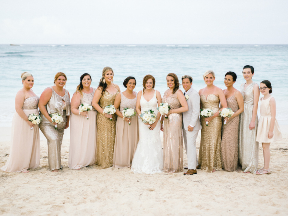 gold and blush sequin bridesmaid dresses