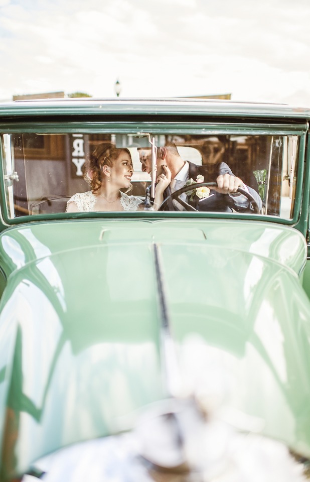 vintage wedding car for the bride and groom