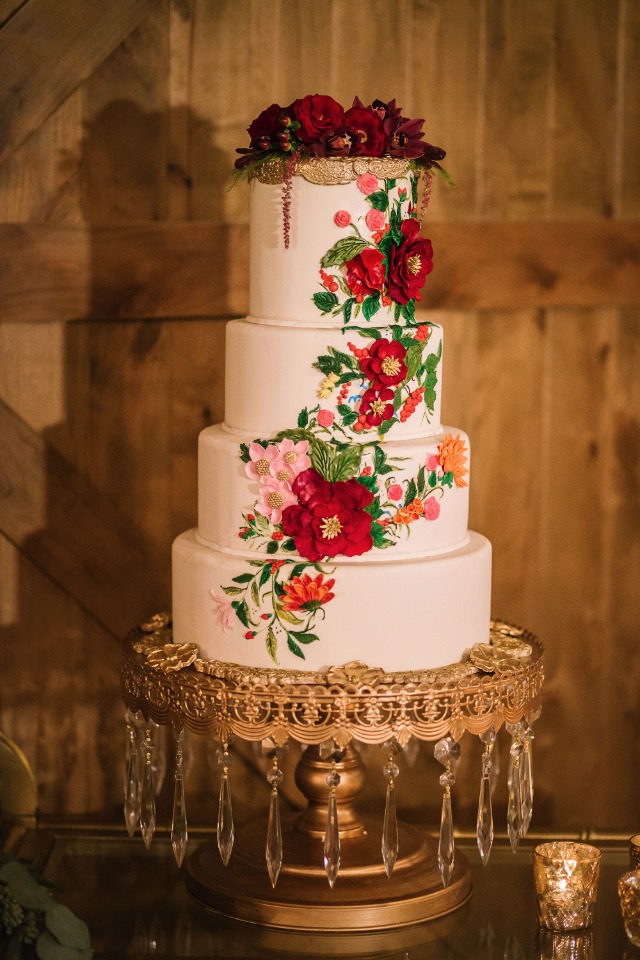 floral painted wedding cake