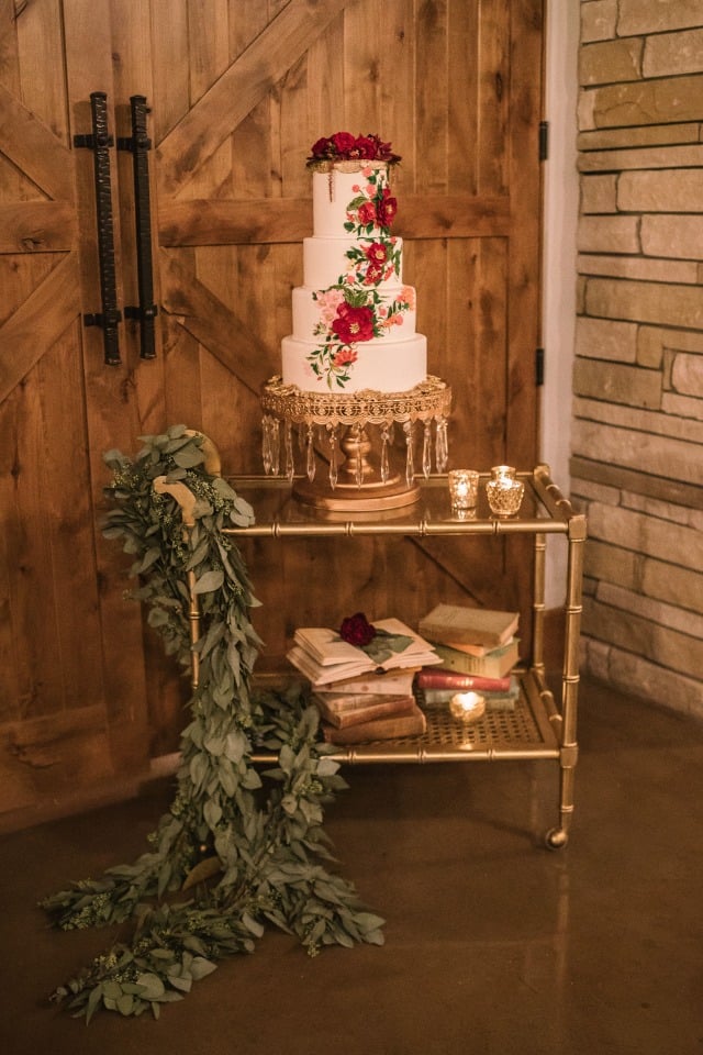 red and gold wedding cake