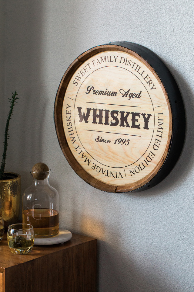 Groom gift idea - Personalized Oak Whiskey Barrel Head Sign from The Man Registry
