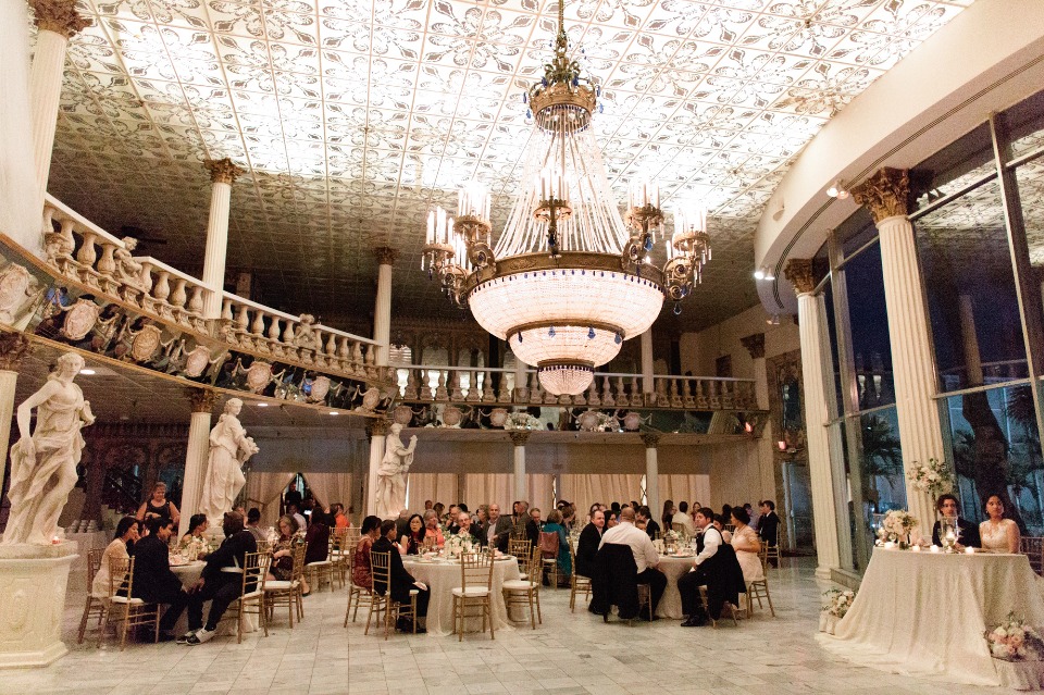 Elegant reception with a giant chandelier