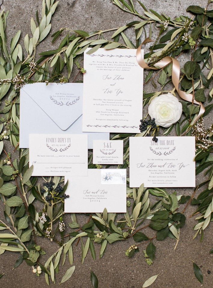 classic and lovely olive branch wedding stationery