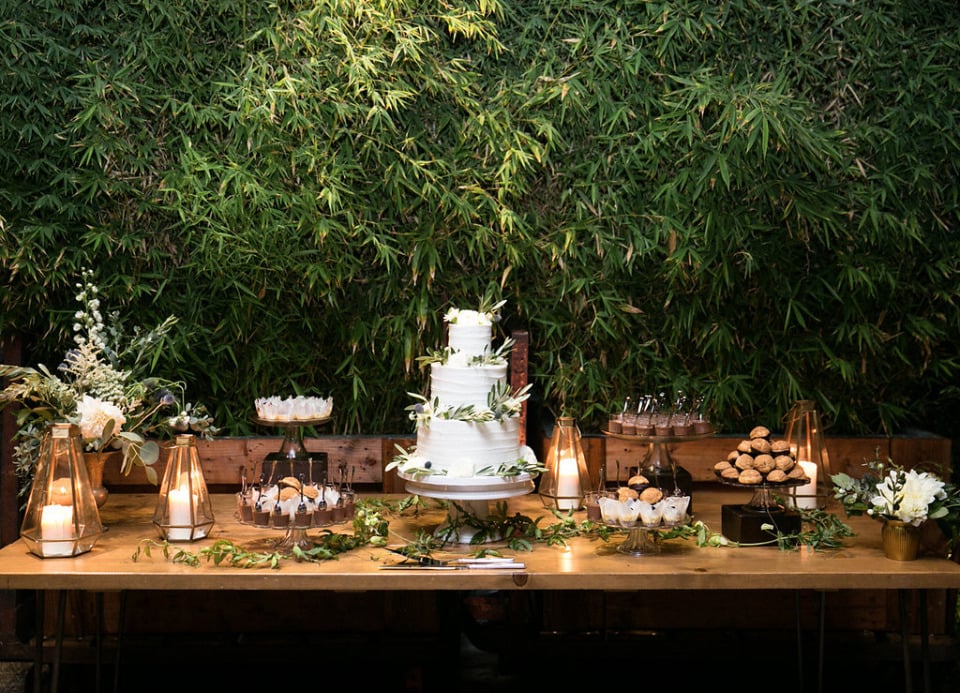 beautiful urban chic wedding dessert table
