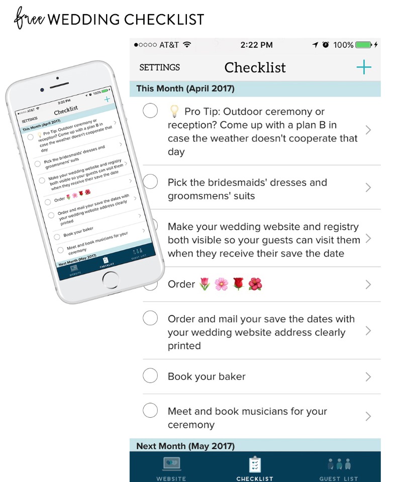Free wedding checklist software from Zola