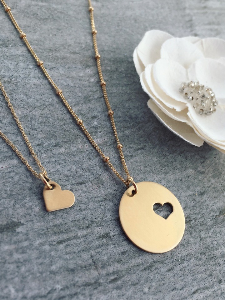 gold circle and heart necklaces