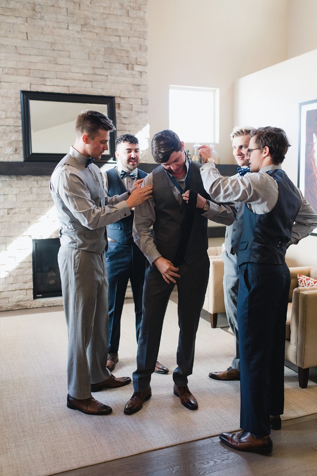 Groomsmen getting ready in their Generation Tux suits