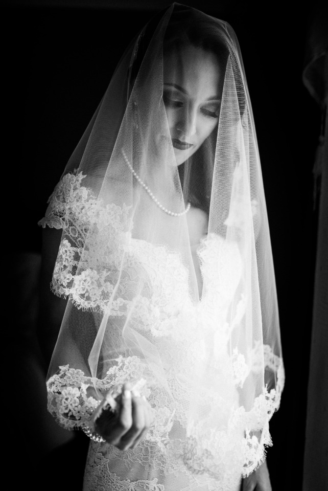 romantic black and white bridal portrait