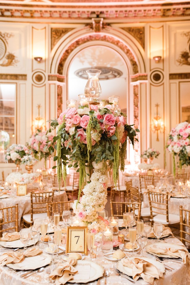 pink and gold glam wedding reception