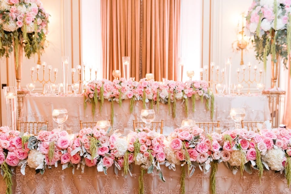 glam pink and gold wedding decor