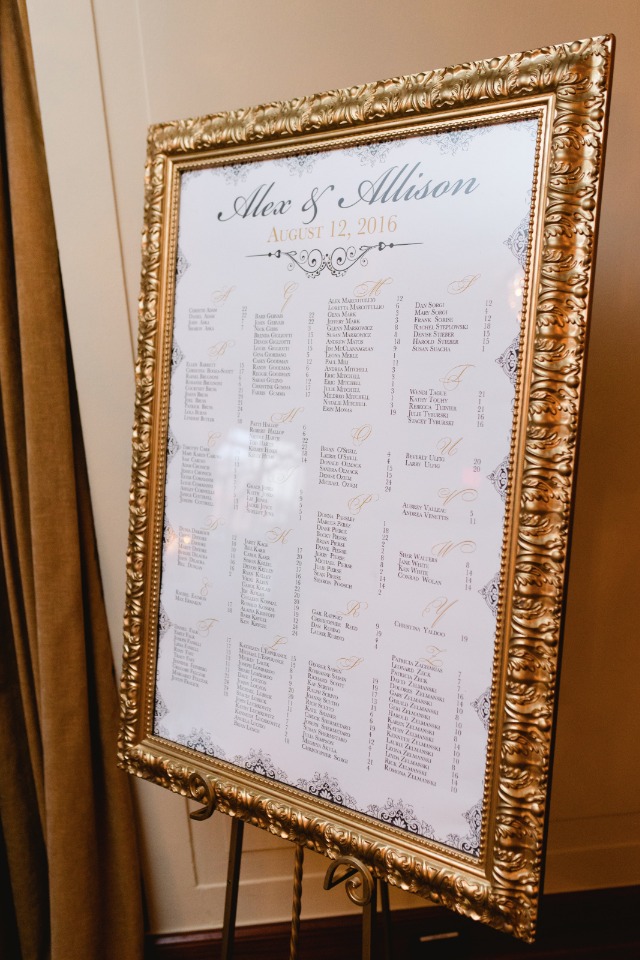 framed wedding reception seating assignment sign