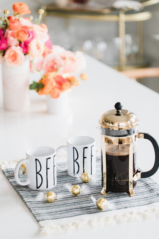 gold french press and bff mugs make the perfect will you be my bridesmaid gift idea