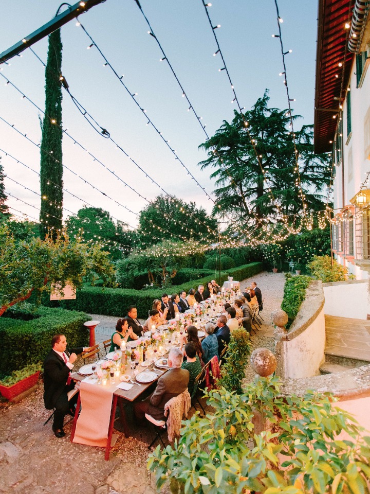 Garden villa reception with twinkle lights