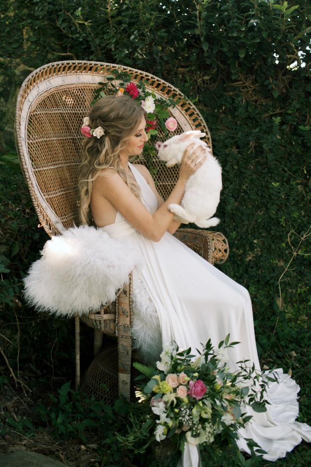 sweet white bunny and bride photo