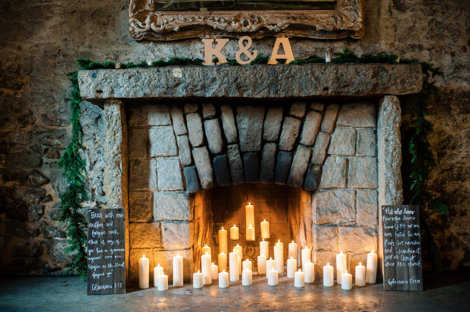 candlelit fireplace wedding idea